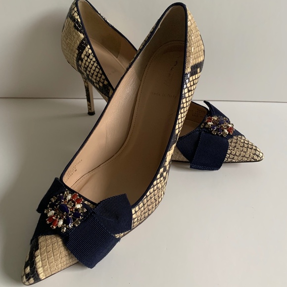 J. Crew Elsie Heel in Snake Embossed Leather with Bow, Pointy Toe Size 8.5 - Picture 2 of 10